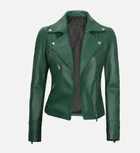 Rihanna Green Biker Pure Leather Jacket