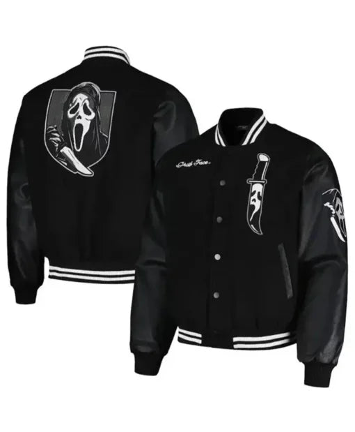Scream Ghostface Butcher Knife Black Varsity Jacket