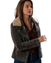 Meghan Ory Sullivan's Crossing Sedona Jones Grey Suede Shearling Jacket