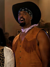 Suede leather western style vest worn by Ray