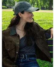 Jessica Brown Findlay Brown Suede Jacket front view