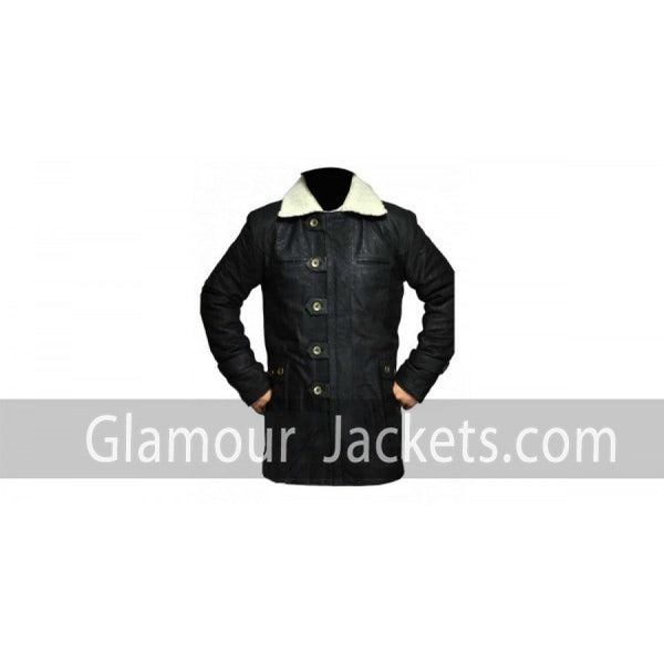 Men Black Snuffed Nubik Leather Coat With Shearling