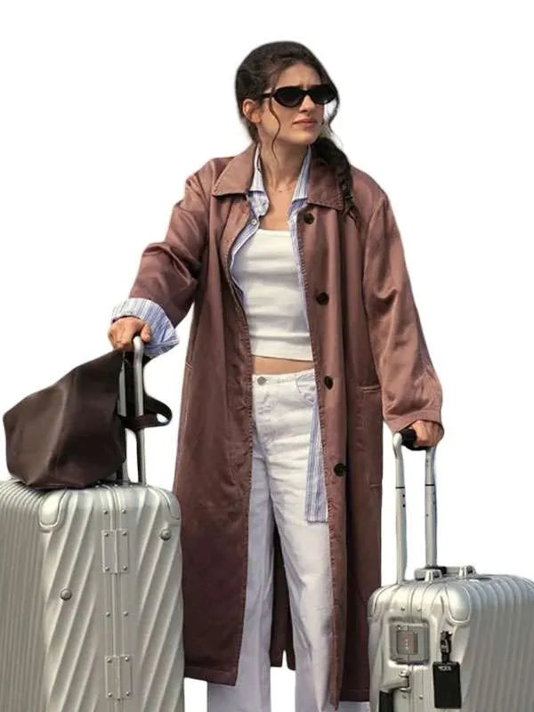 Ella Rubin inspired brown coat with shirt collar