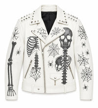 Handmade white leather biker jacket front view