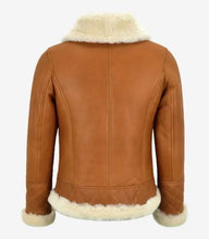 Warm Tan Brown Sheepskin Leather Bomber Jacket for winter