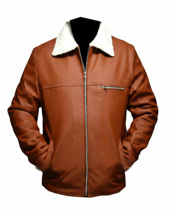 Tan Brown Faux Shearling Leather Jacket
