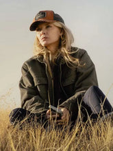 The Madison Green Jacket front view for women