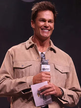 Light beige Tom Brady suede trucker jacket for men