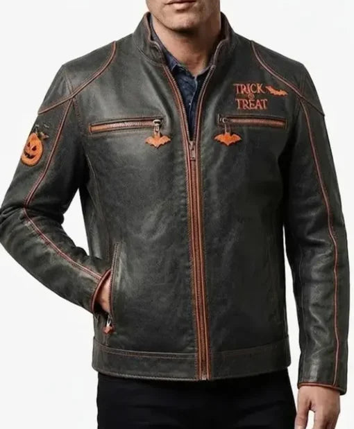 Trick or Treat Cafe Racer Jacket in black leather