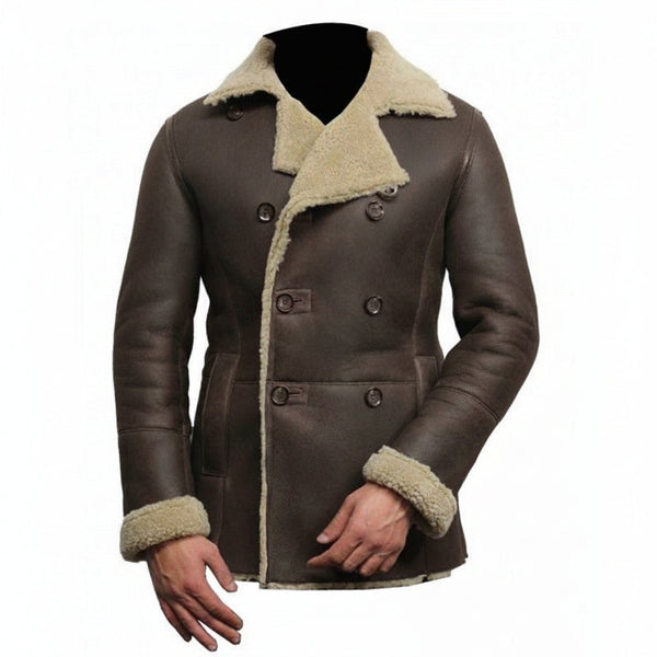 Handmade Men Black Shearling Leather Jacket