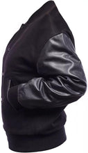 Black Rib-Knitted Cuffs-Hems Wool Varsity Jacket for Men