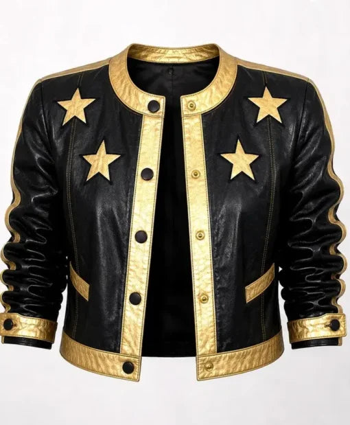 Vintage Golden Star Leather Jacket in black and golden