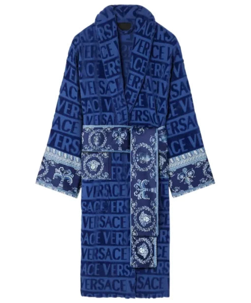 Premium blue bathrobe with belted closure