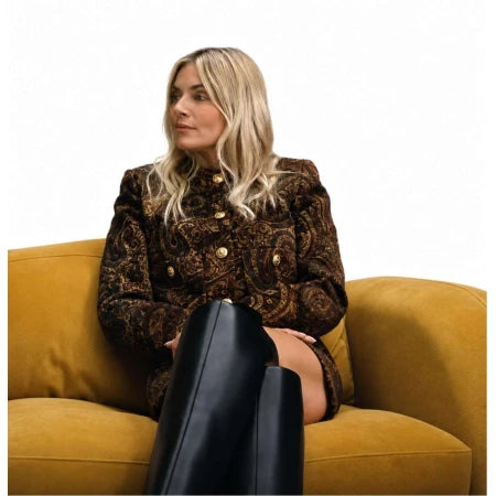 Sienna Miller brown gold paisley jacket from War TV Series