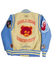 Cream and blue College Dropout varsity jacket for men and women