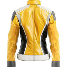 Moto-Style Yellow-White Premium Sheepskin Leather Jacket for Women