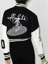 Off White Black and White Cropped Bomber Wool Varsity Jacket