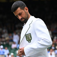 Novak Djokovic Wimbledon style white lapel blazer