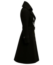 Gothic pumpkin black wool coat with belted closure
