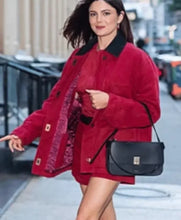Celebrity-inspired Monica Barbaro cotton red jacket