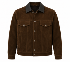 Jessica Brown Findlay Brown Suede Jacket with shirt collar