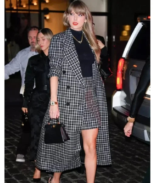 Taylor Swift Check Pattern Coat black and white houndstooth maxi coat