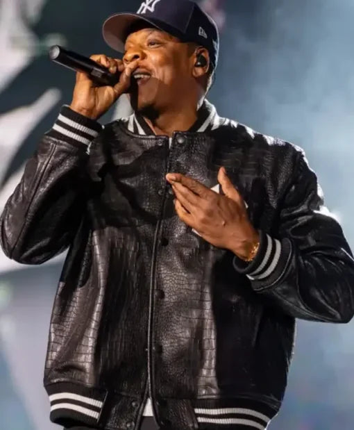 Premium black leather Jay-Z varsity jacket