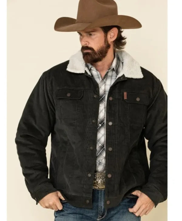 Men’s Charcoal Yellowstone Corduroy Trucker Jacket with shirt collar