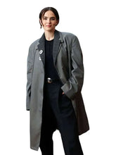 Zoey Deutch premiere grey lapel collar coat