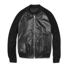 Andrew Garfield Suede Sleeves Black Leather Bomber Jacket