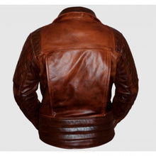 Classic Diamond Biker Brown Distressed Leather Jacket