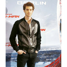 Andrew Garfield Suede Sleeves Black Leather Bomber Jacket