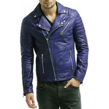 Biker Mens Padded Blue Jacket