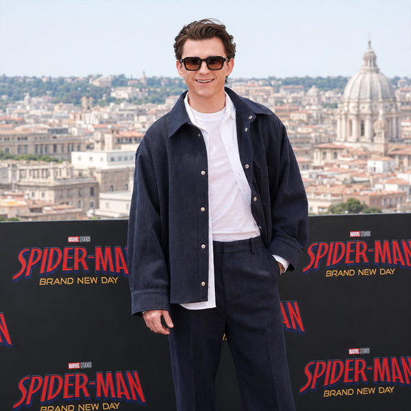 Tom Holland Photocall Italy 2026 Blue Cotton Jacket