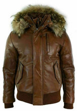 Bomber Brown Hooded Men Fur Leather Jacket