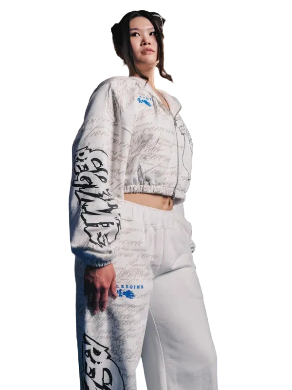 Civil-Regime-X-Street-Fighter-Chun-Li-white-Graphic-Print-Cropped-Jacket-Sweatpants