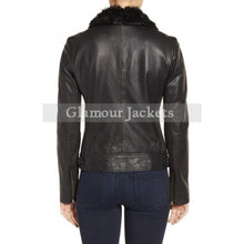 Irina' Leather Moto Jacket with Genuine Shearling Collar