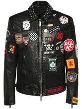 Men's Biker Leather Jackets with Studs and Patches 