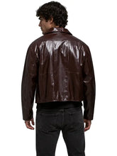 Men's Boxy Burgundy PU Harrington Jacket