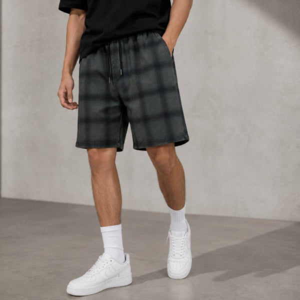 Men's Charcoal Grey & Navy Check Relaxed Shorts