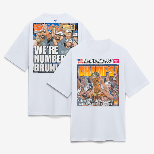 New York Knicks x New York Post Fanatics White 2026 NBA Finals Champions Newspaper Cover Heavyweight T-Shirt