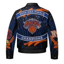 New York Knicks JH Design Navy/Orange 2026 NBA Finals Champions Limited-Edition Swarovski Crystal Leather Full-Snap Jacket