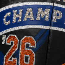 New York Knicks JH Design Navy/Orange 2026 NBA Finals Champions Limited-Edition Swarovski Crystal Leather Full-Snap Jacket