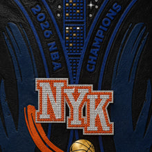 New York Knicks JH Design Navy/Orange 2026 NBA Finals Champions Limited-Edition Swarovski Crystal Leather Full-Snap Jacket