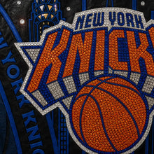 New York Knicks JH Design Navy/Orange 2026 NBA Finals Champions Limited-Edition Swarovski Crystal Leather Full-Snap Jacket