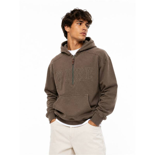 Men's Vintage Brown Quarter Zip Oversized Hoodie