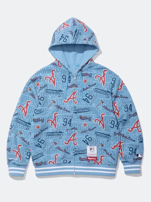 Supreme x Mitchell & Ness Braves Blue Hoodie